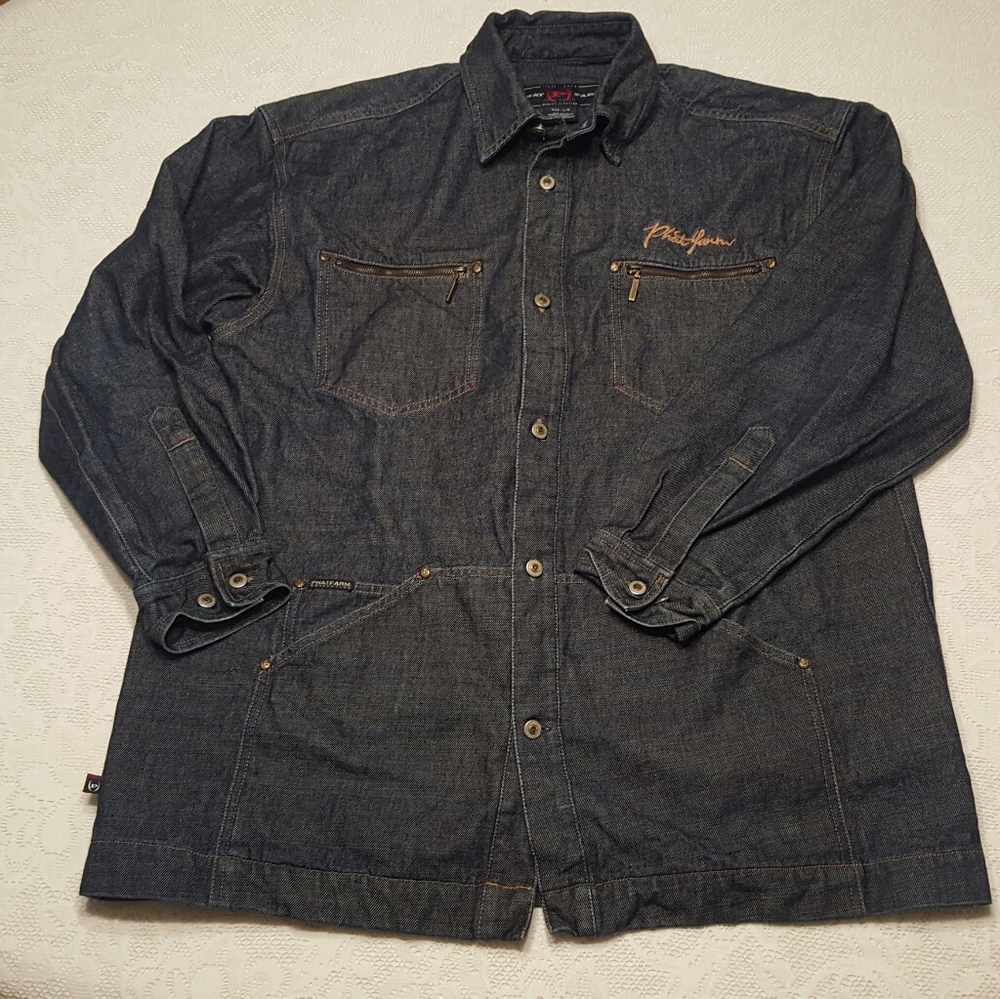 PHAT FARM DARK BLUE DENIM SHIRT LIGHTWEIGHT JACKET - Picture 4 of 7